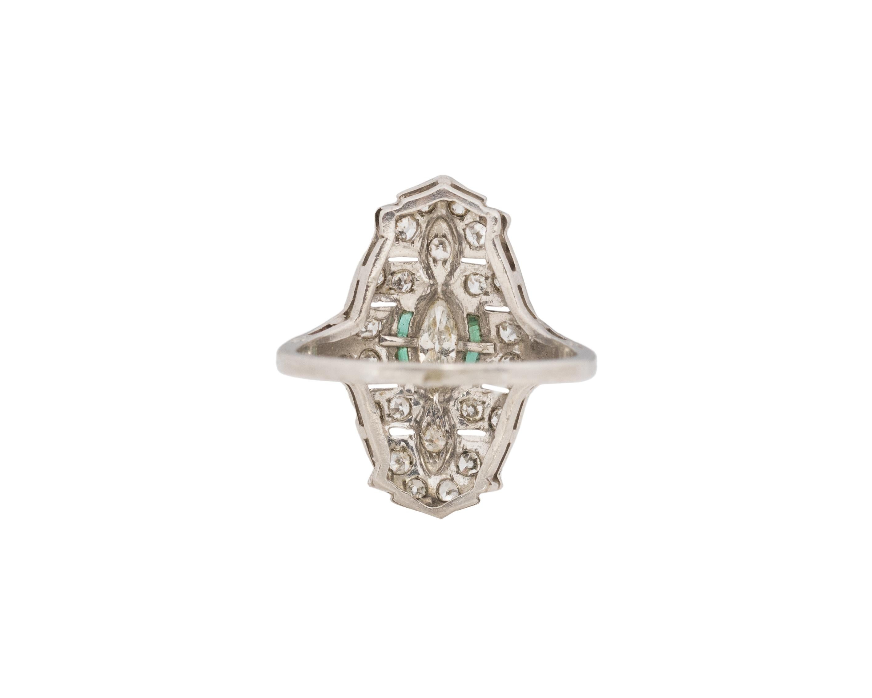Art Deco .80 Carat Total Weight Diamond and .20 Carat Emerald Platinum Cocktail Ring