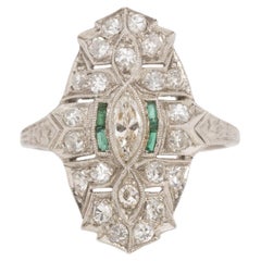 .80 Carat Total Weight Diamond and .20 Carat Emerald Platinum Cocktail Ring
