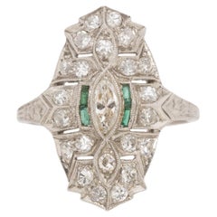 .80 Carat Total Weight Diamond and .20 Carat Emerald Platinum Cocktail Ring