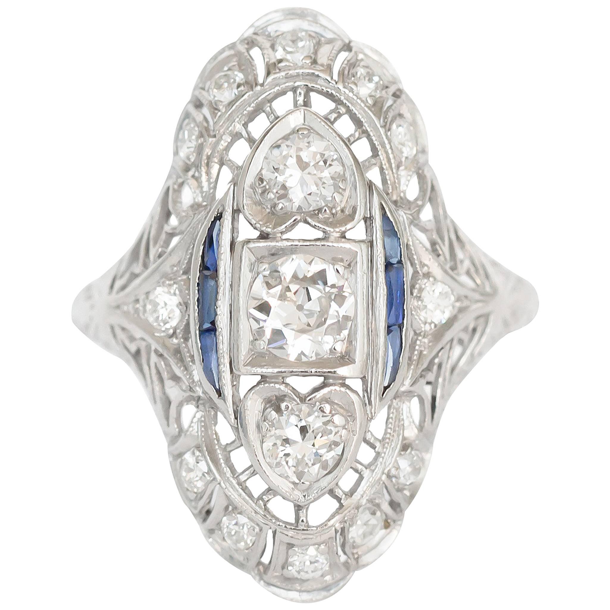 .80 Carat Total Weight Diamond and Sapphire Platinum Engagement Ring For Sale