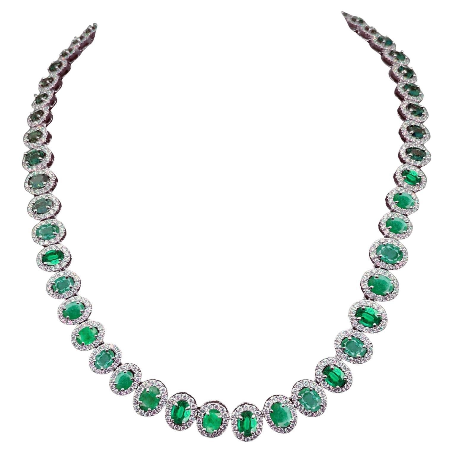 80 Carats Bespoke Colombian Emerald  Diamond Necklace  custom-designed necklace