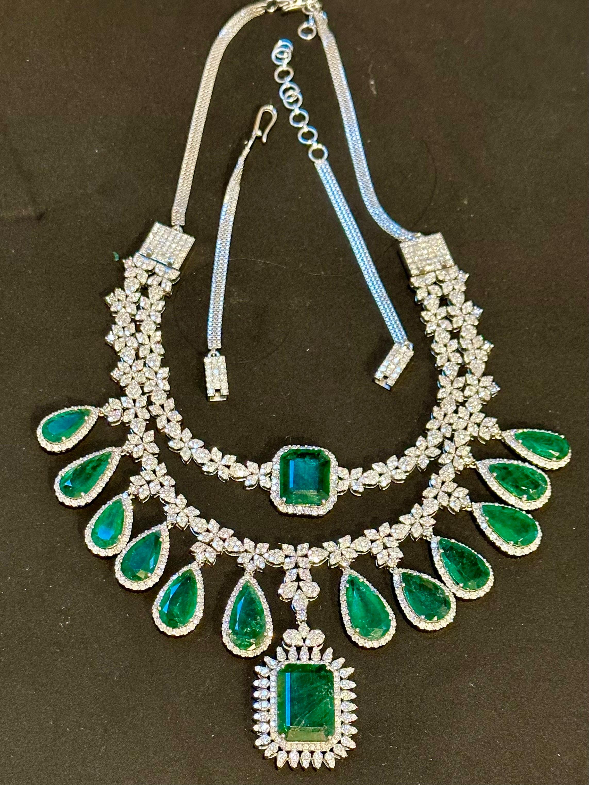80 Ct solitaire Zambian Emerald & 25Ct Diamond Fringe Necklace detachable layers 1