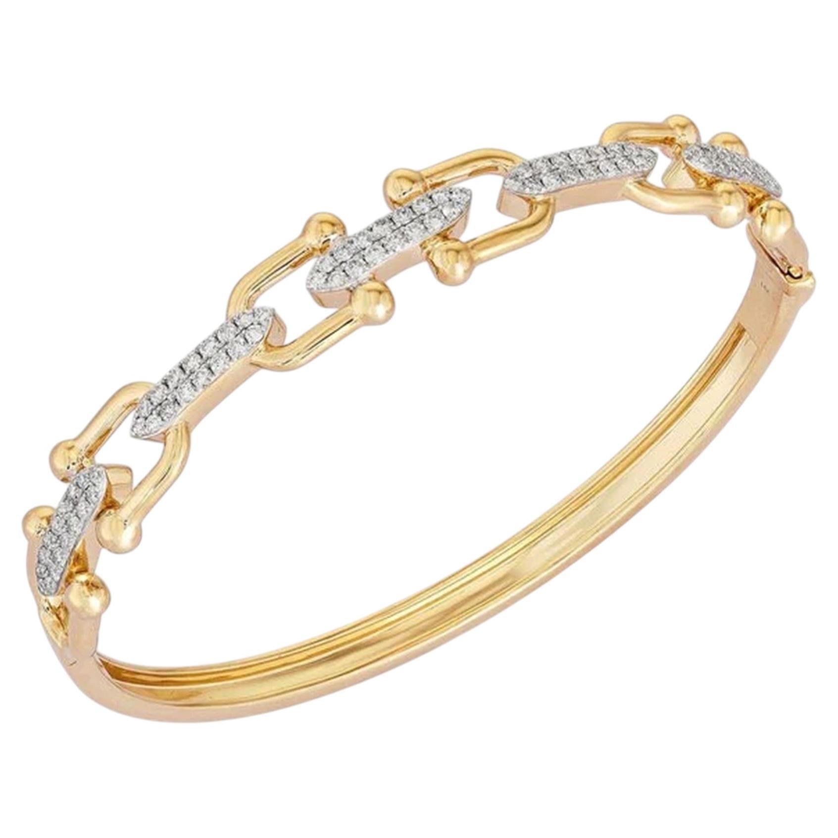 0.85ct Diamond 14K Yellow Gold Bangle Bracelet For Sale