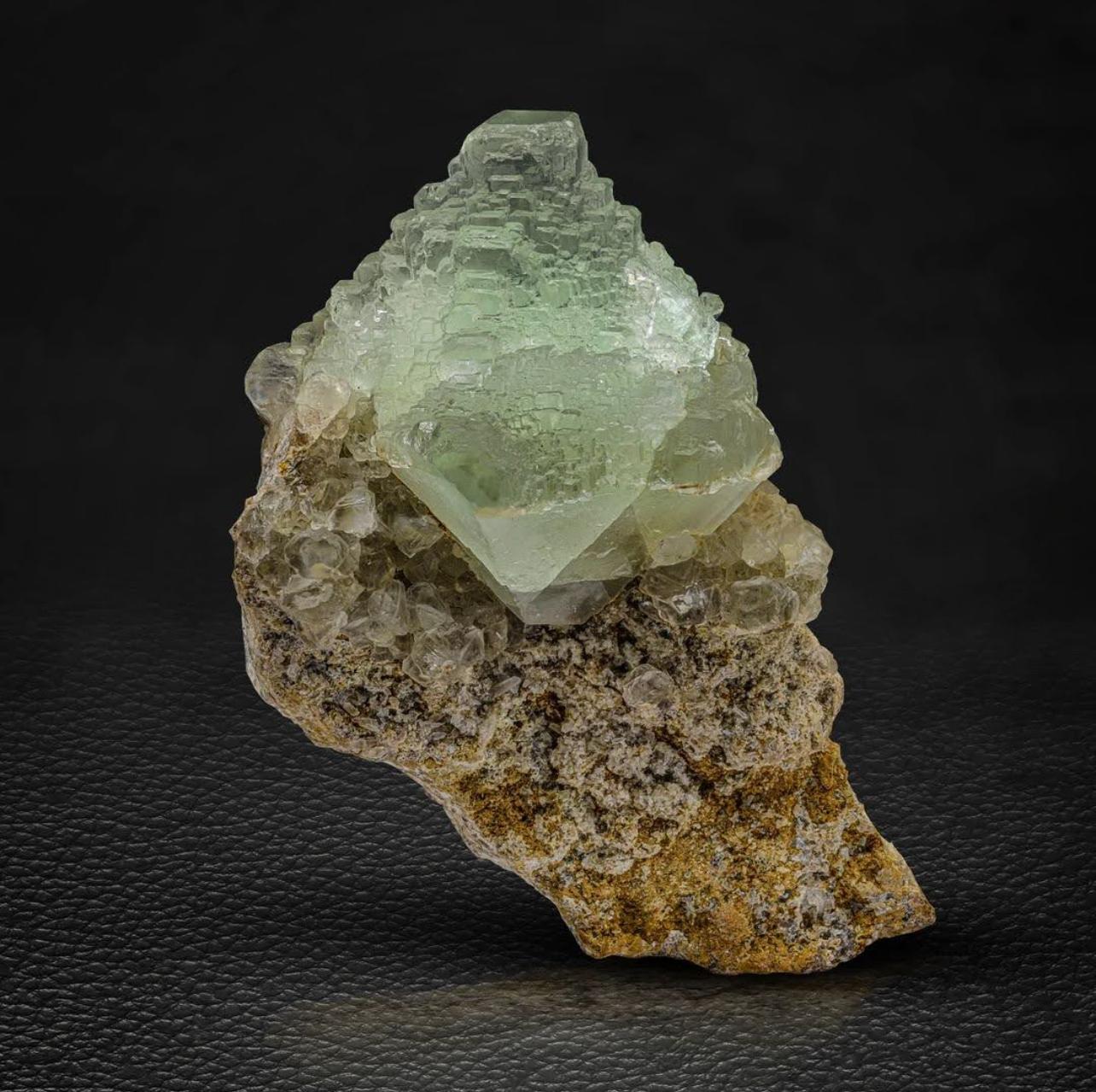 Pakistani 80 Grams Green Multi Step Fluorite Crystal Perched On Matrix From Pakistan For Sale