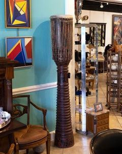 Thai Carved Hardwood Buddhist Goblet Drum, 20th C.