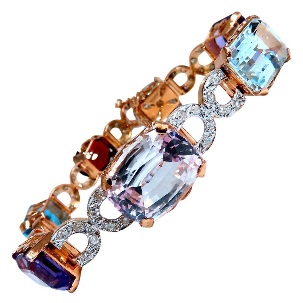 80 Karat Natural Aquamarine Green Amethyst Blue Topaz Garnet Bracelet 14kt