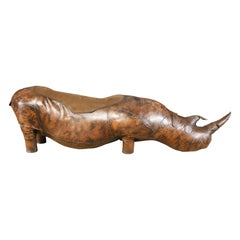 80" Leather Superking Rhinoceros by Valenti, Spain, circa 1970s, Signed