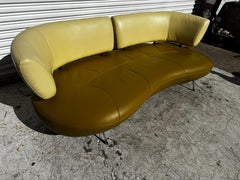80" Leolux Kikko Style Biomorphic Shaped Leather Sofa