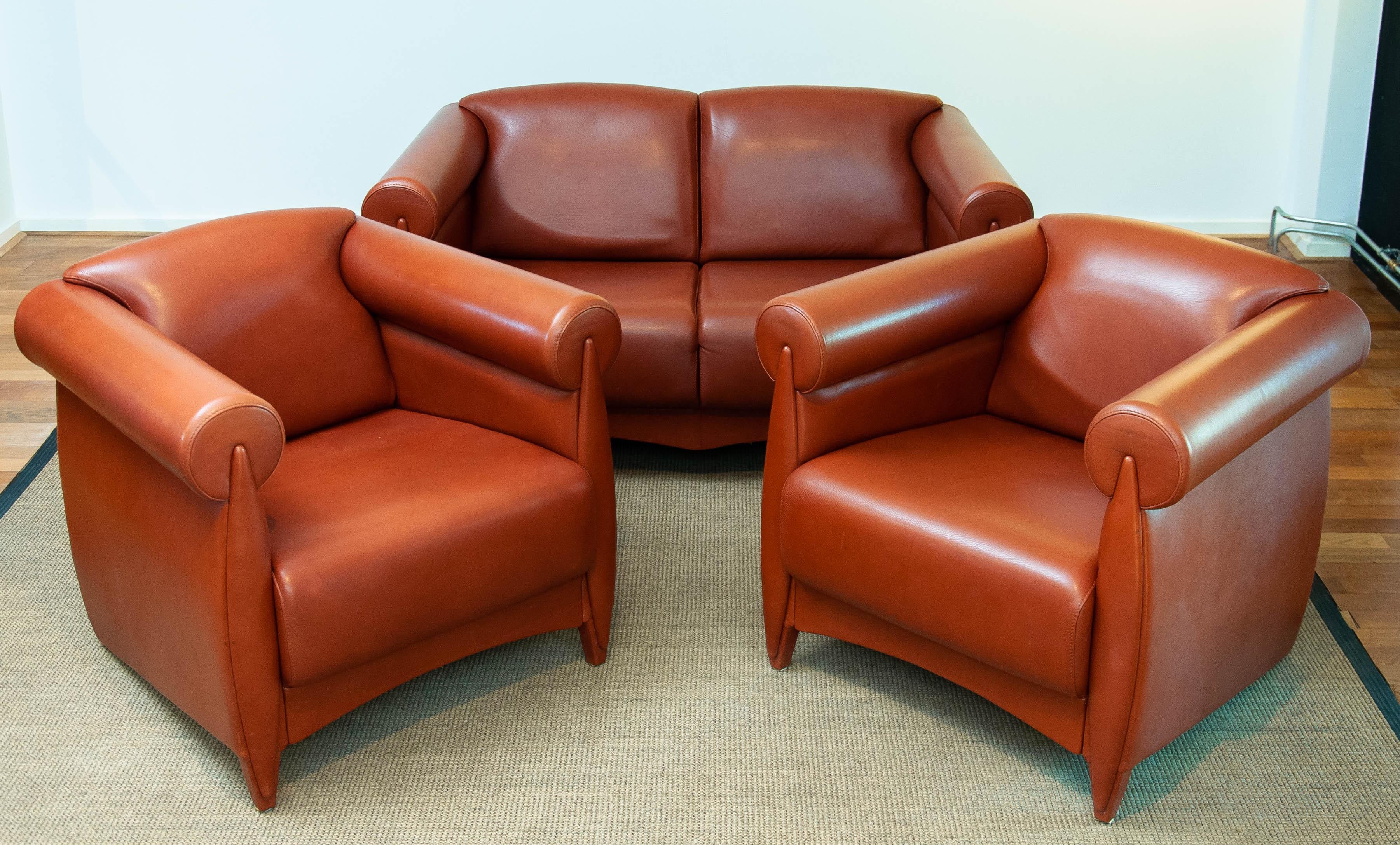 '80 Modern Art Deco Seating Group in Cognac Leather by Klaus Wettergren Denmark  For Sale 2