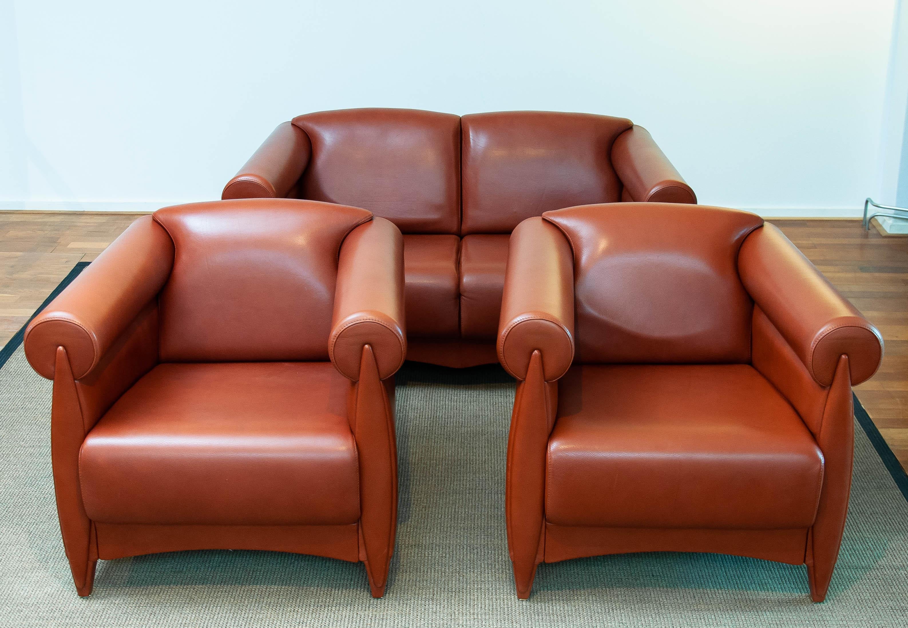 '80 Modern Art Deco Seating Group in Cognac Leather by Klaus Wettergren Denmark  For Sale 4