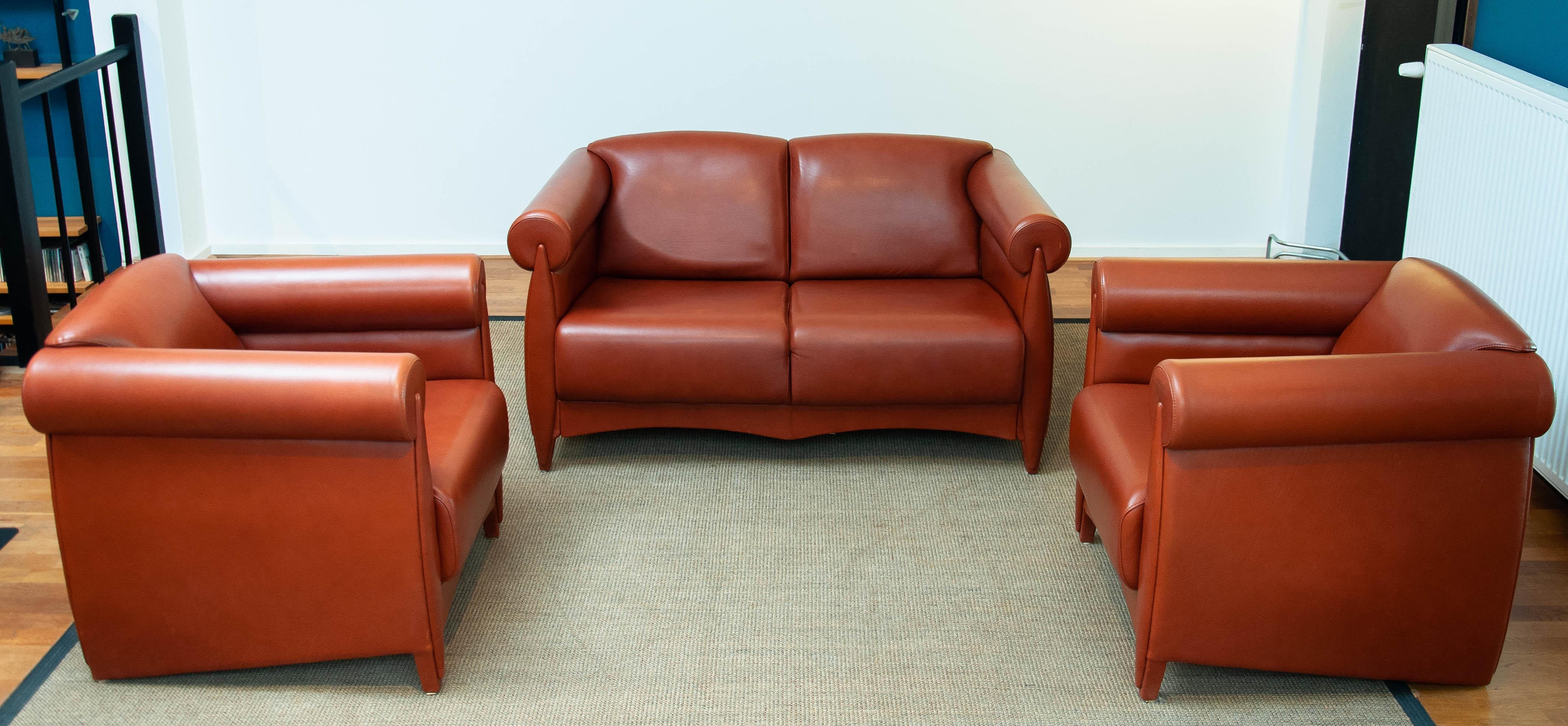 '80 Modern Art Deco Seating Group in Cognac Leather by Klaus Wettergren Denmark  For Sale 5
