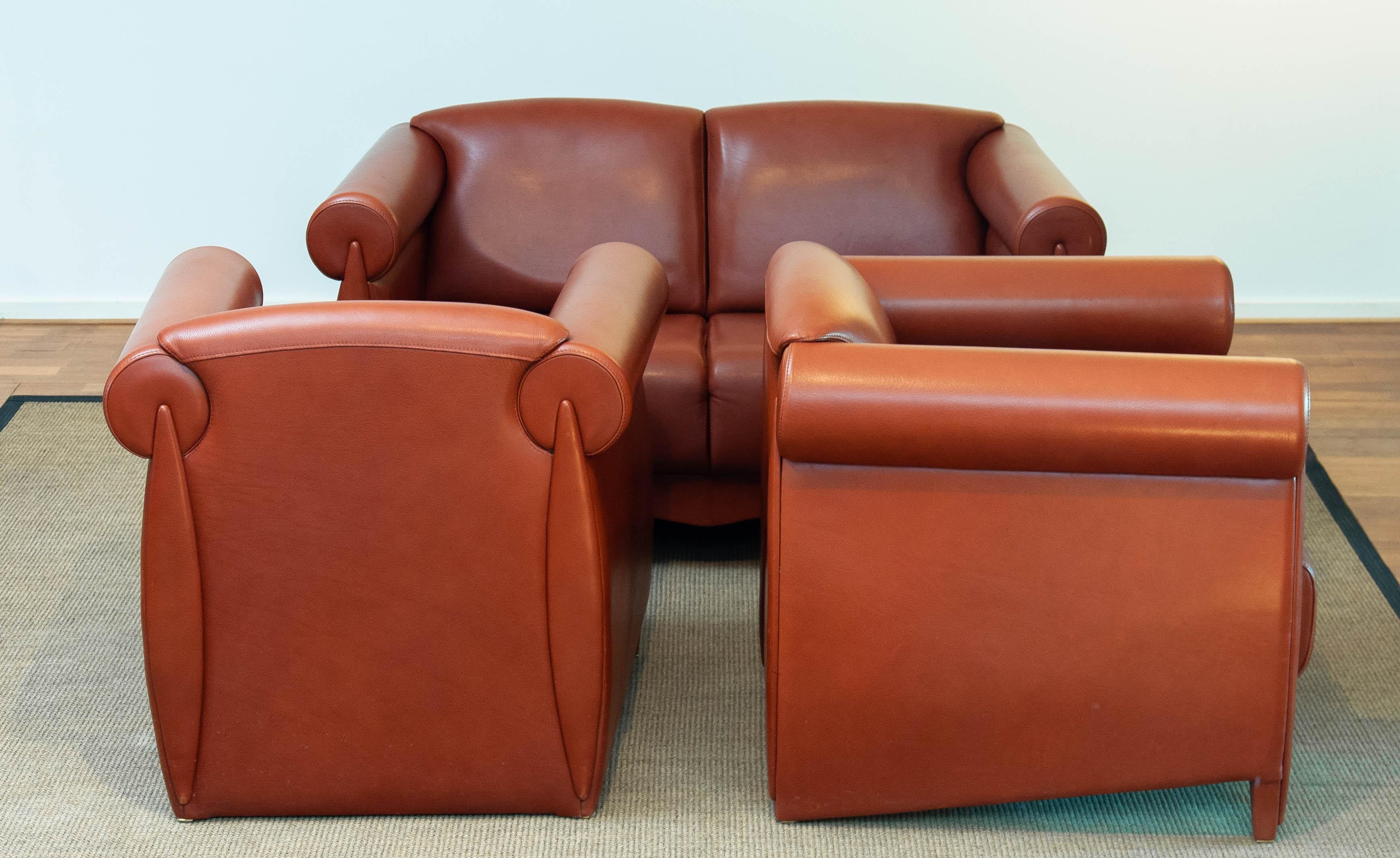 Danish '80 Modern Art Deco Seating Group in Cognac Leather by Klaus Wettergren Denmark  For Sale