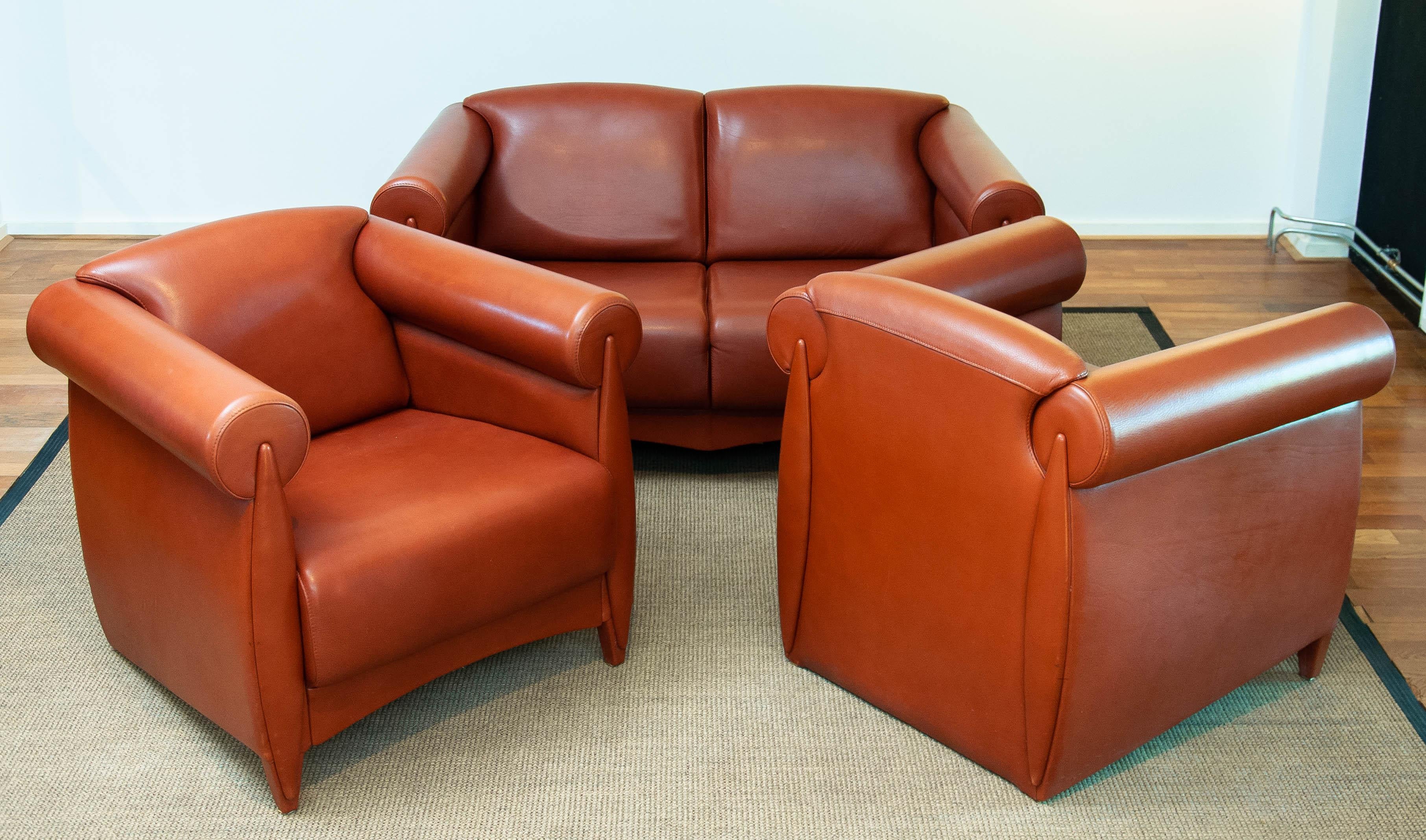 '80 Modern Art Deco Seating Group in Cognac Leather by Klaus Wettergren Denmark  For Sale 1