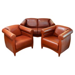 Vintage '80 Modern Art Deco Seating Group in Cognac Leather by Klaus Wettergren Denmark 