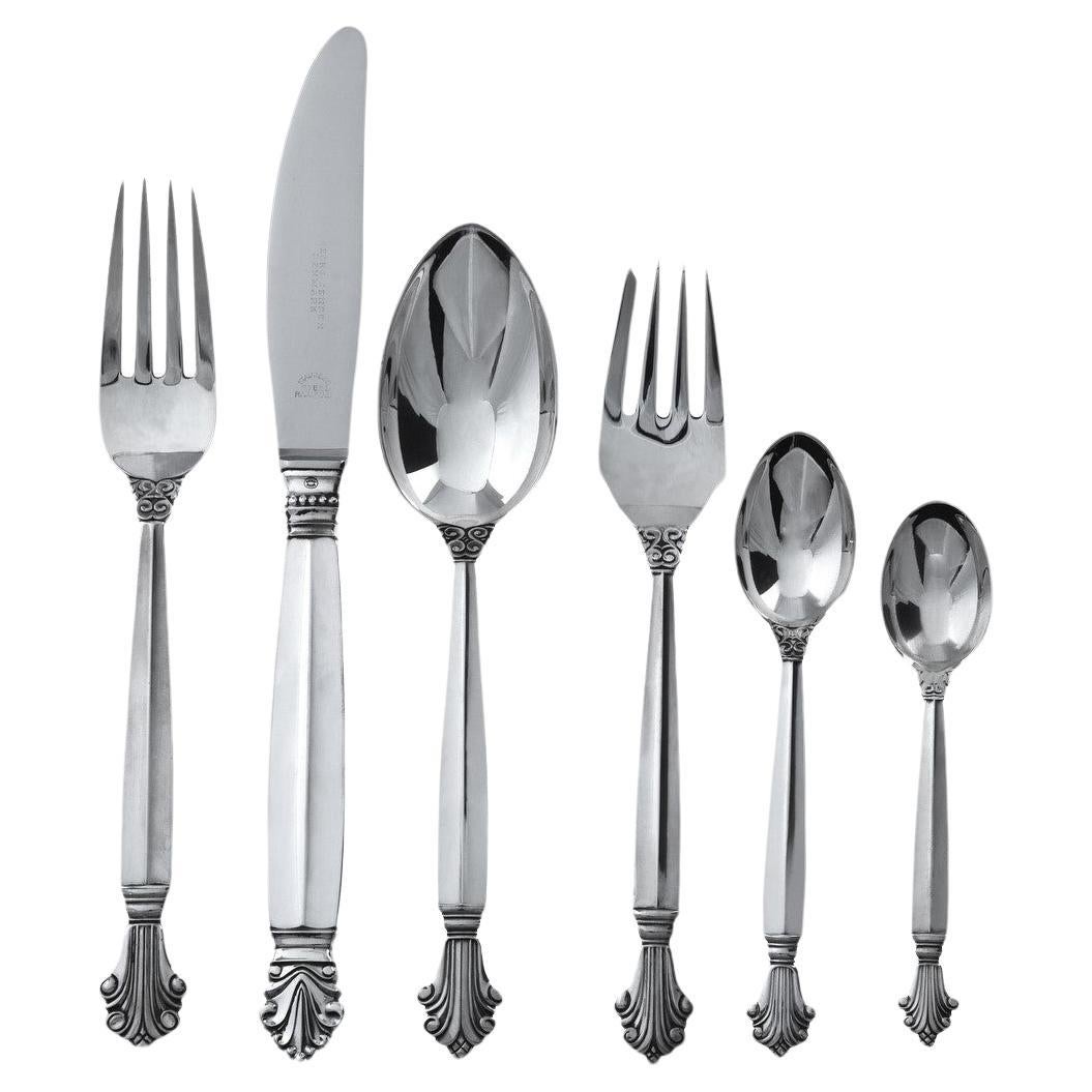 80 Pieces Set of Georg Jensen Sterling Silverware in the Acanthus Pattern For Sale