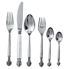 Used 80 Pieces Set of Georg Jensen Sterling Silverware in the Acanthus Pattern