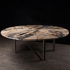80" Round Petrified Wood Dinning Table with Metal Base