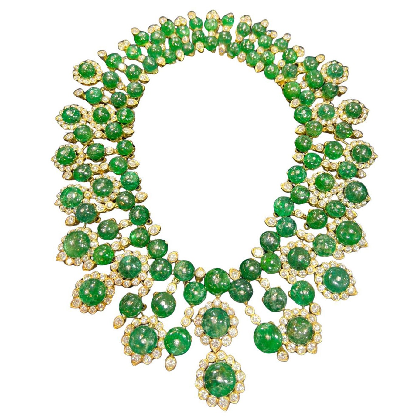 80er Jahre Smaragd-Halskette in 18k Gold 227ct Smaragde und 56 ct Diamanten