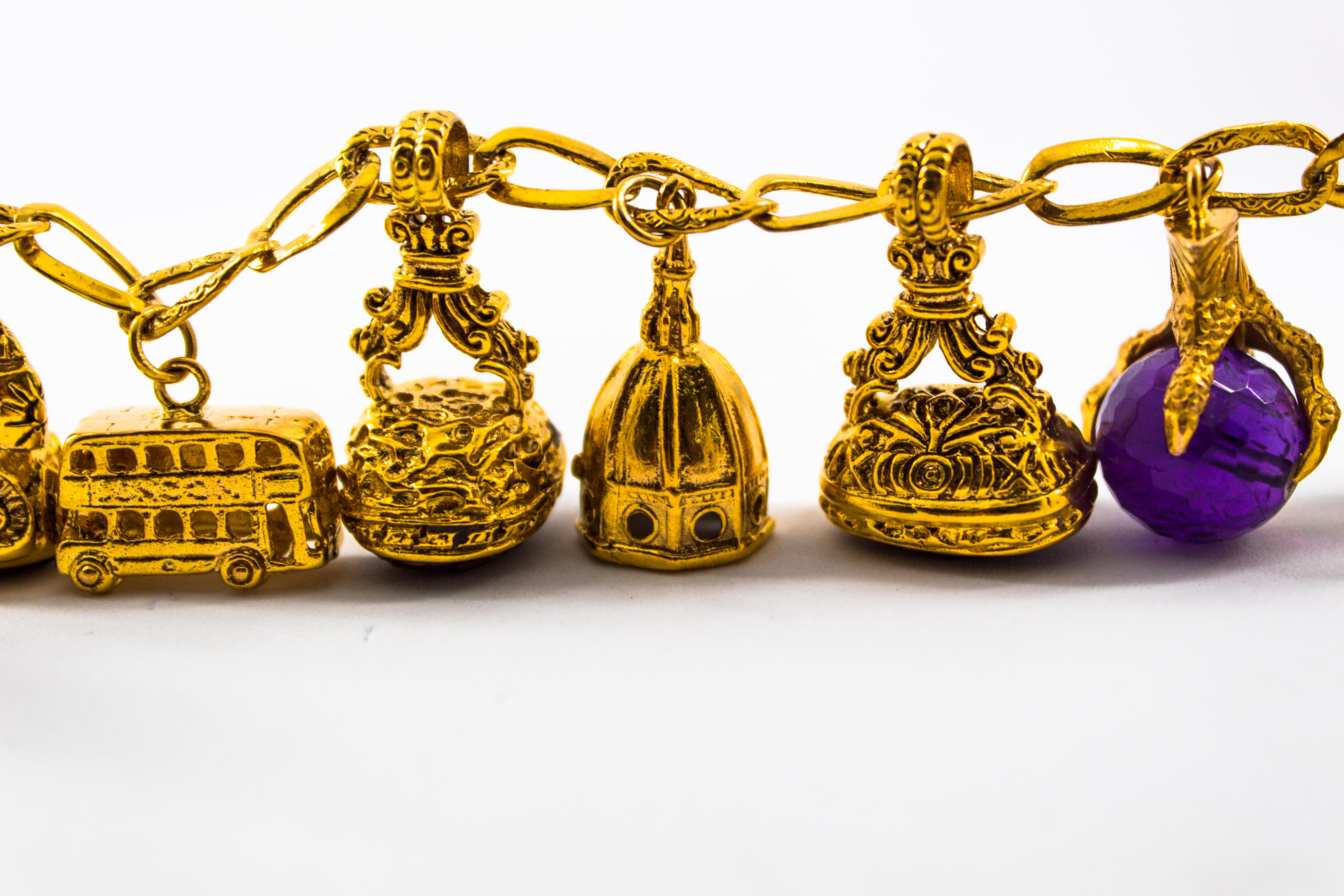 8,00 Quilates Amatista 0,50 Quilates Zafiro Azul Cornalina Pulsera de Oro Amarillo en venta 6
