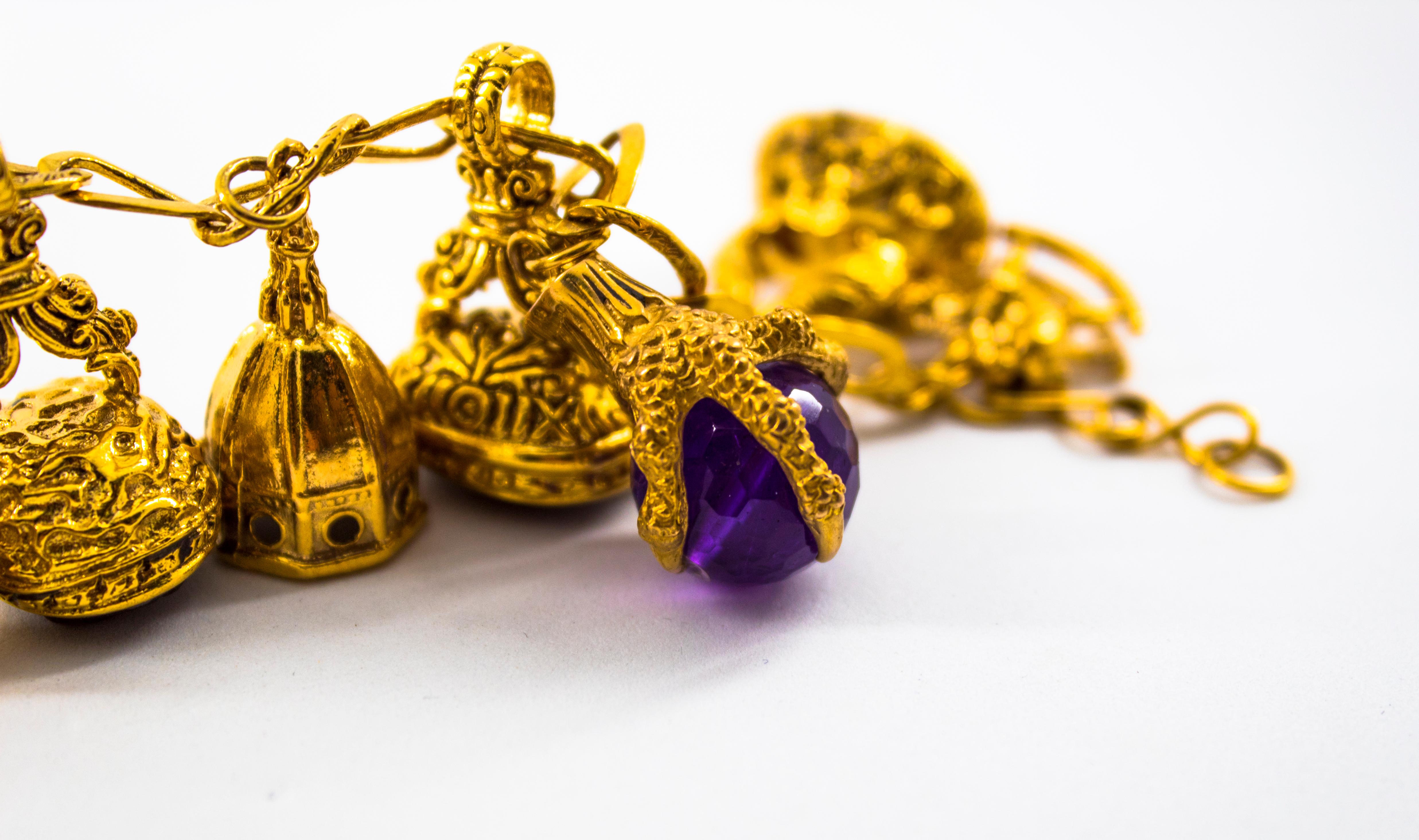 8,00 Quilates Amatista 0,50 Quilates Zafiro Azul Cornalina Pulsera de Oro Amarillo en venta 8
