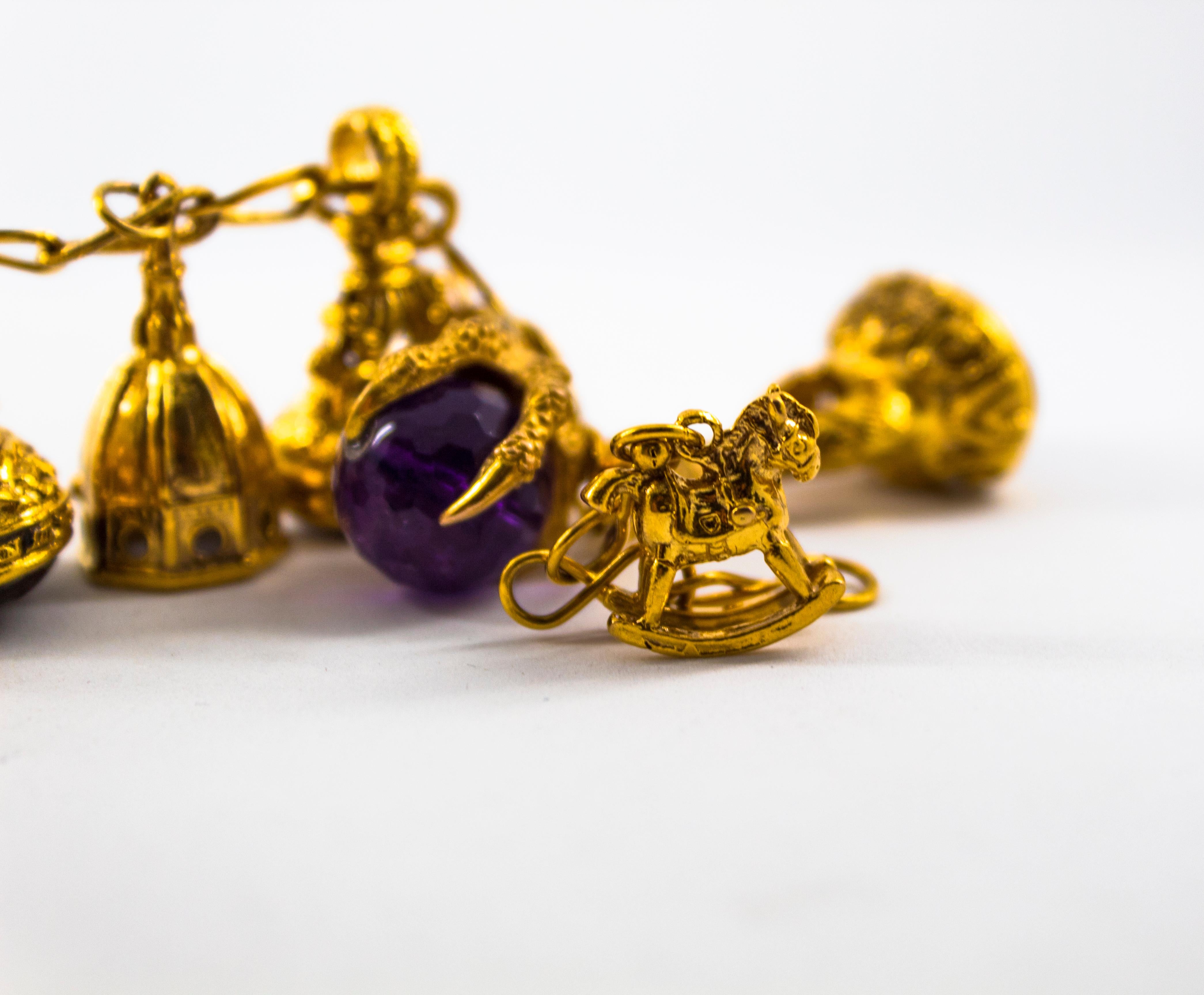 8,00 Quilates Amatista 0,50 Quilates Zafiro Azul Cornalina Pulsera de Oro Amarillo en venta 9