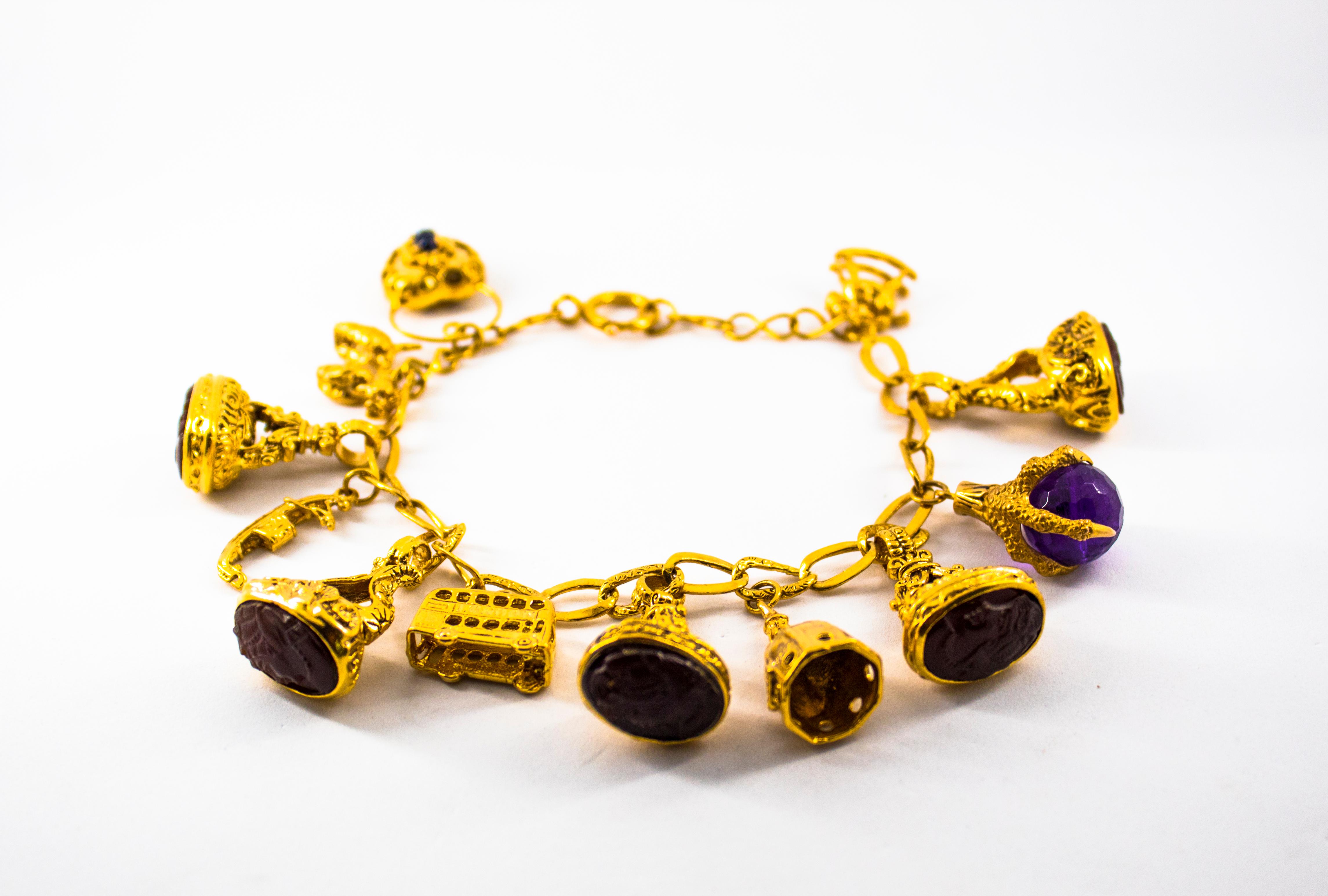 8,00 Quilates Amatista 0,50 Quilates Zafiro Azul Cornalina Pulsera de Oro Amarillo en venta 10