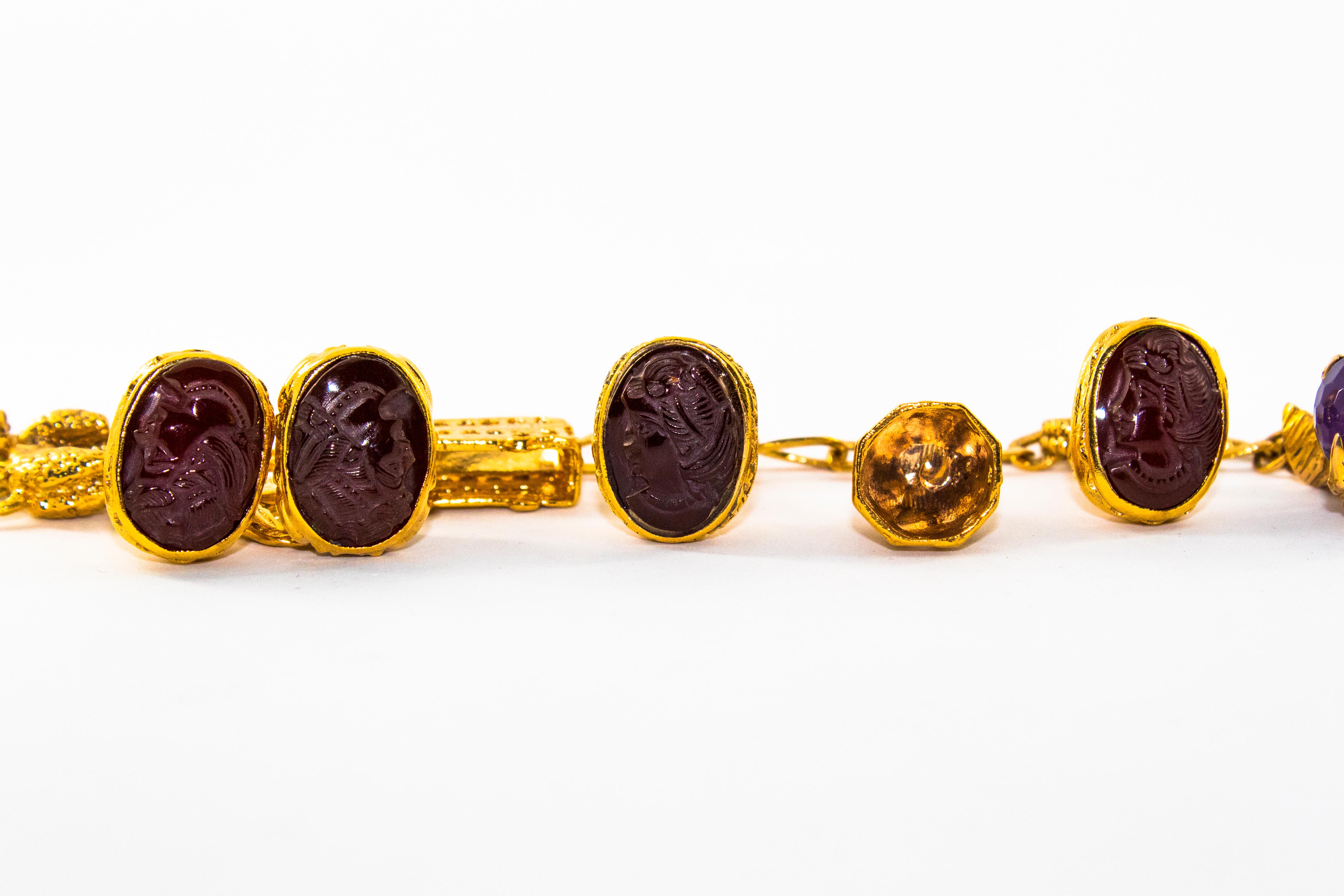 Femenino o masculino 8,00 Quilates Amatista 0,50 Quilates Zafiro Azul Cornalina Pulsera de Oro Amarillo en venta