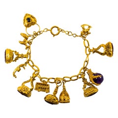 8,00 Quilates Amatista 0,50 Quilates Zafiro Azul Cornalina Pulsera de Oro Amarillo