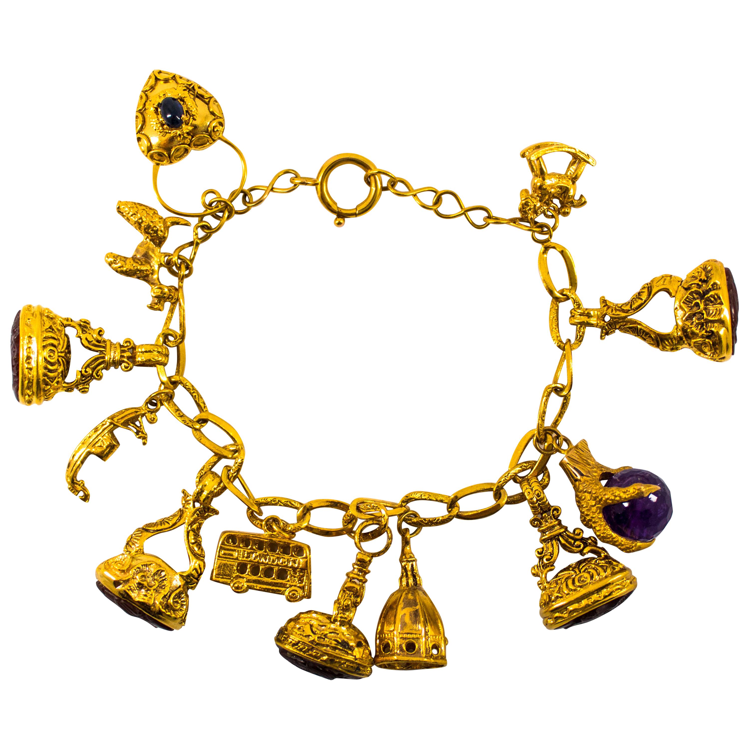 8,00 Quilates Amatista 0,50 Quilates Zafiro Azul Cornalina Pulsera de Oro Amarillo en venta