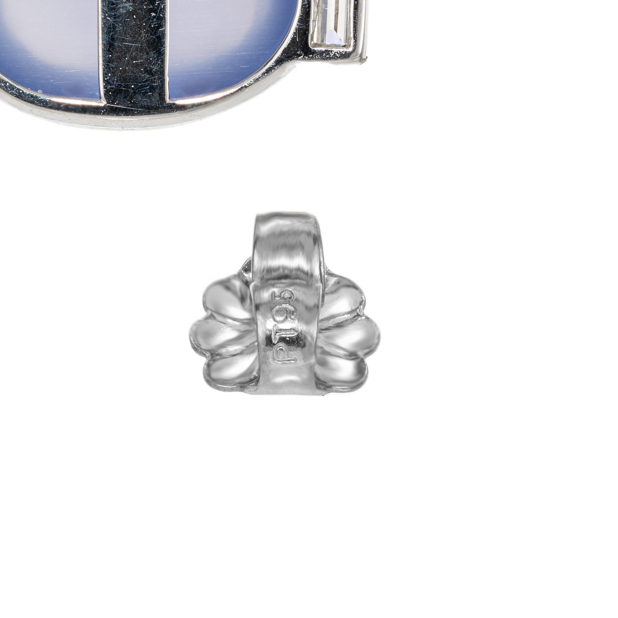 Women's 8.00 Carat Blue Chalcedony Baguette Diamond Platinum Hinged Dangle Earrings For Sale