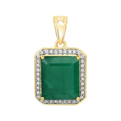 8.00 Carat Brazilian Emerald and White Diamond 14 Karat Yellow Gold Pendant