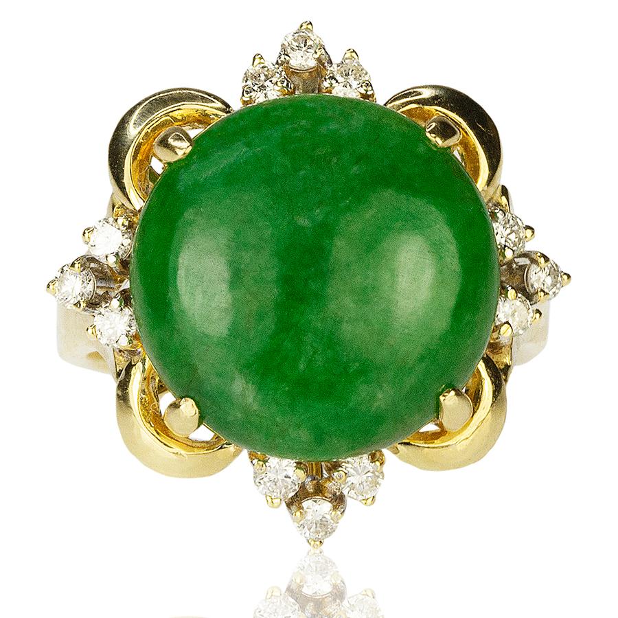 da uomo o donna Anello d'oro con diamante e giada cabochon da 8,00 carati in vendita