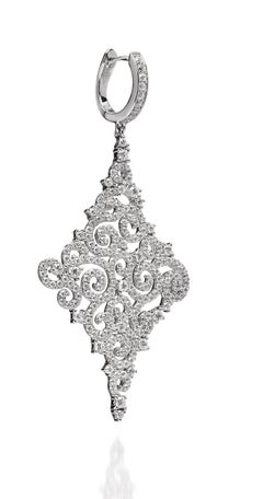 8.00 Carat Cubic Zirconia Rose Sterling Silver Lace Drop Statement Earrings
