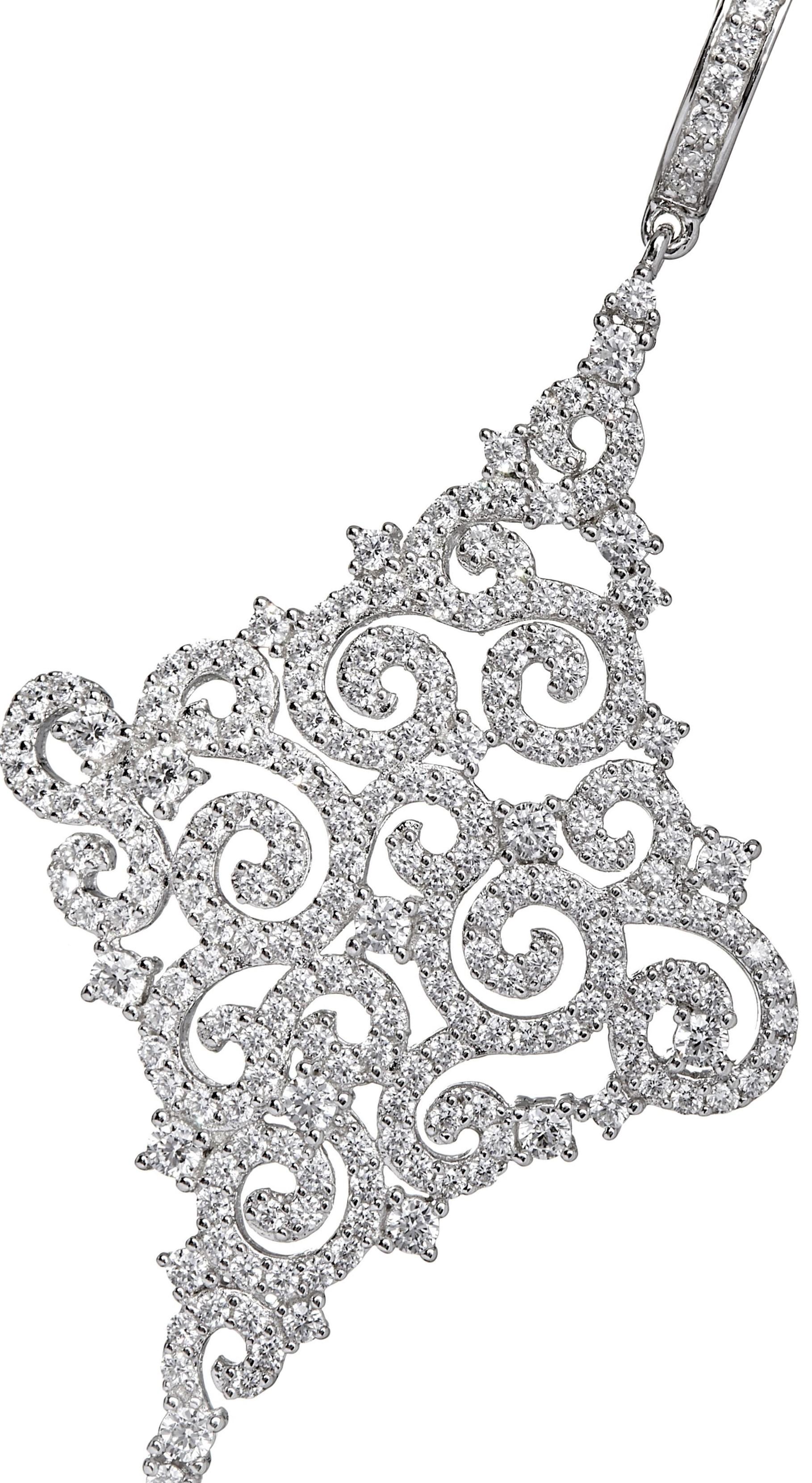 Art Deco 8.00 Carat Cubic Zirconia Rose Sterling Silver Lace Drop Statement Earrings For Sale