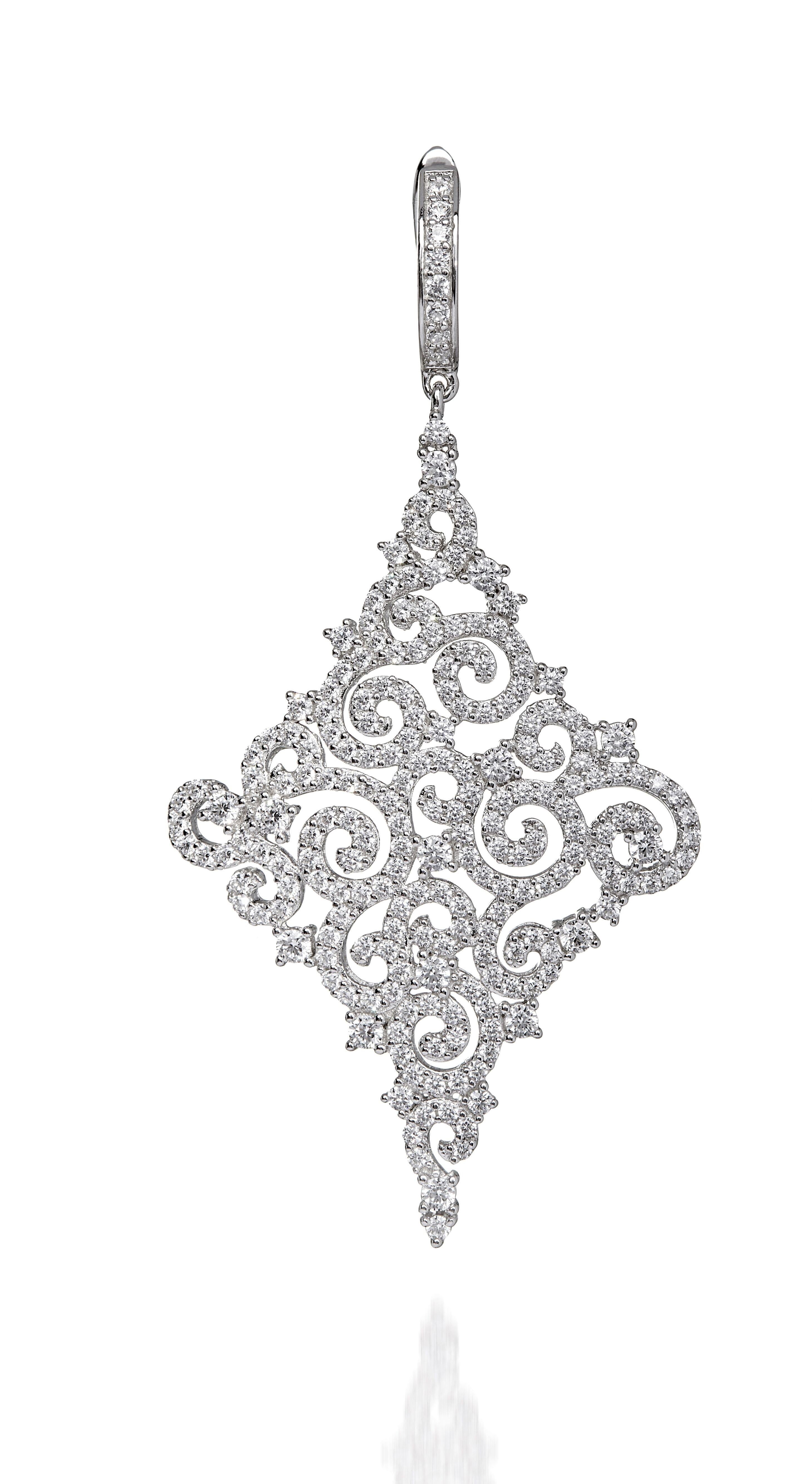 Women's 8.00 Carat Cubic Zirconia Rose Sterling Silver Lace Drop Statement Earrings For Sale