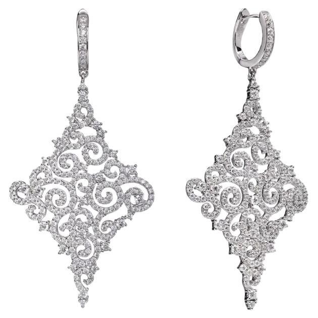 8.00 Carat Cubic Zirconia Rose Sterling Silver Lace Drop Statement Earrings For Sale