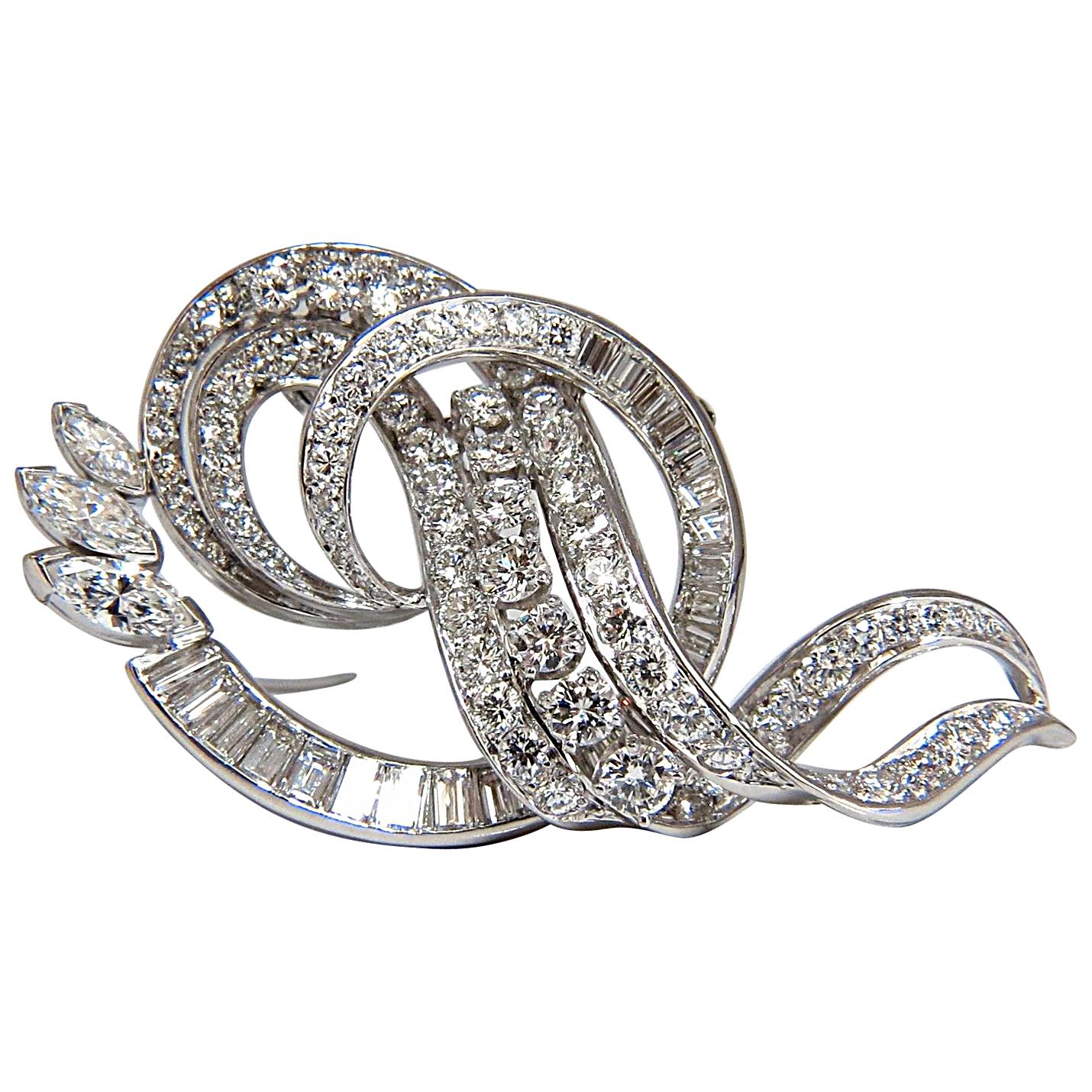 8.00 Carat Diamonds Platinum Art Deco Style Brooch For Sale