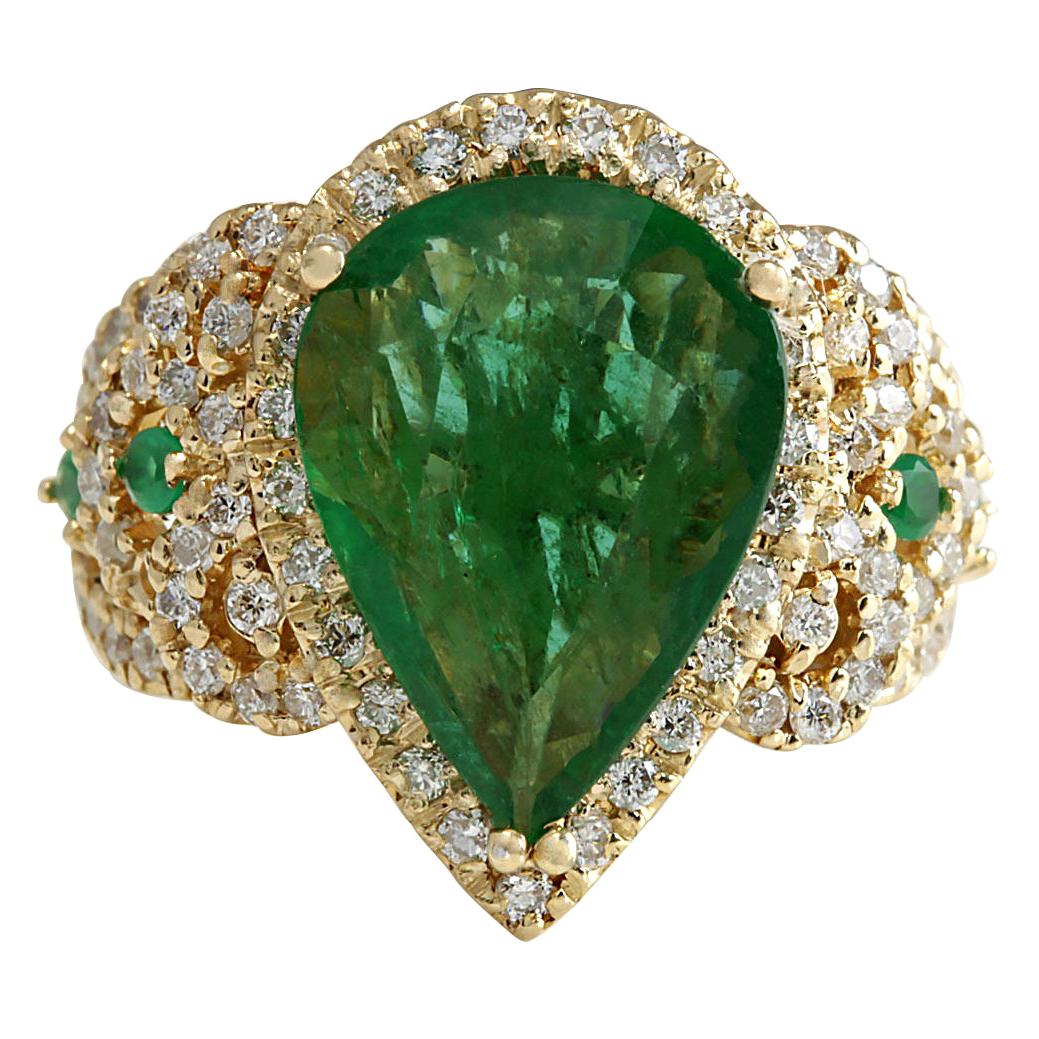 Exquisiter natürlicher Smaragd-Diamantring aus 14 Karat Gelbgold 