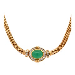 8.00 Carat Emerald Diamond 18 Karat Yellow Gold Pendant Link Estate Necklace
