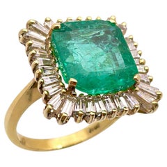 8 CT Square Emerald Diamond 18K Yellow Gold Halo Ring