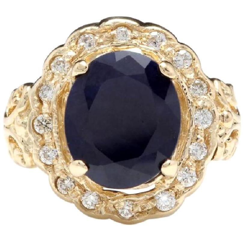 8.00 Carat Exquisite Natural Blue Sapphire and Diamond 14K Solid Yellow Gold