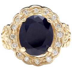Or jaune massif 14 carats avec saphir bleu naturel exquis de 8,00 carats et diamants