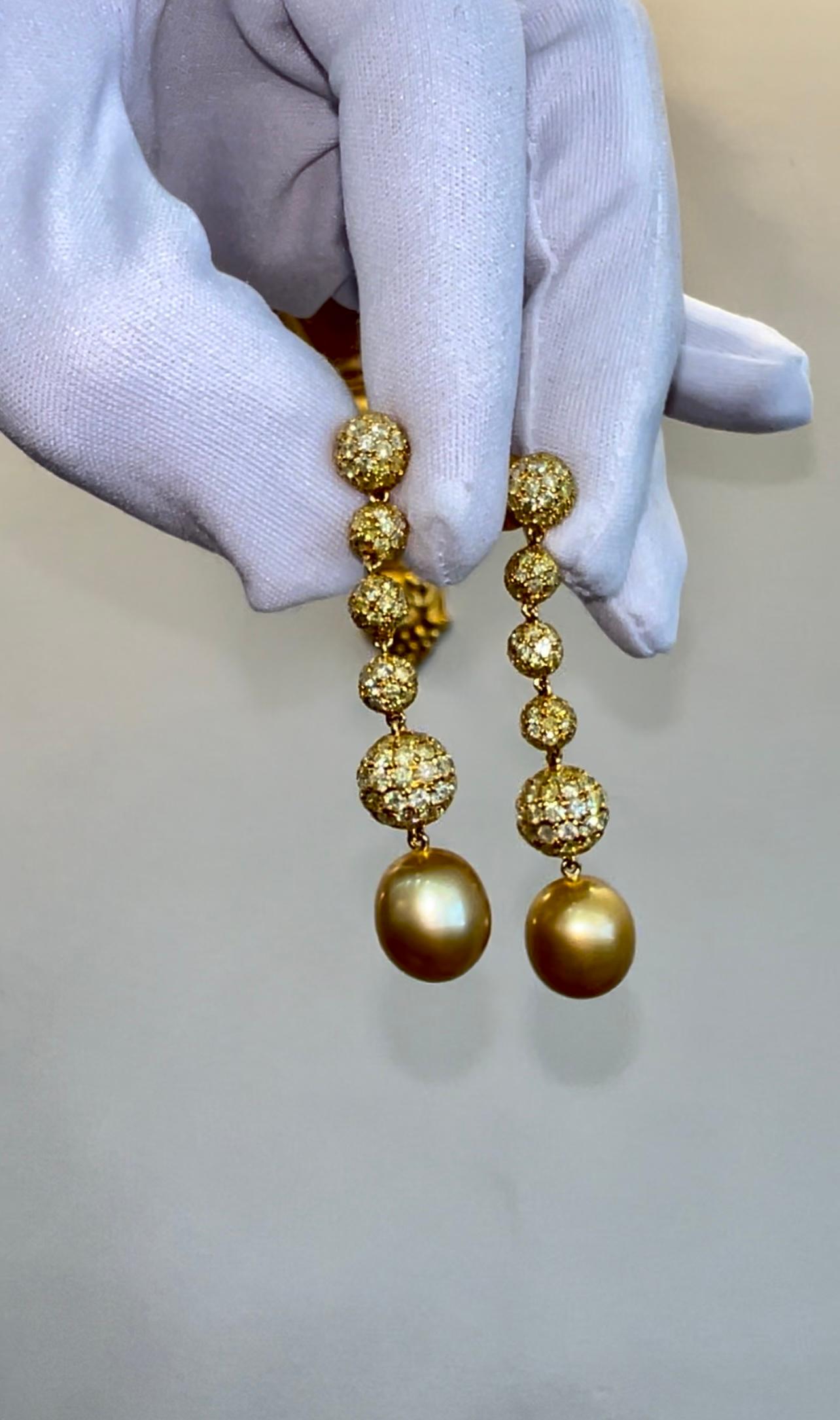 8.00 Carat Fancy Yellow Pave Diamond Ball Boucle d'oreille 3D Ball en or jaune 18k Neuf - En vente à Great Neck, NY