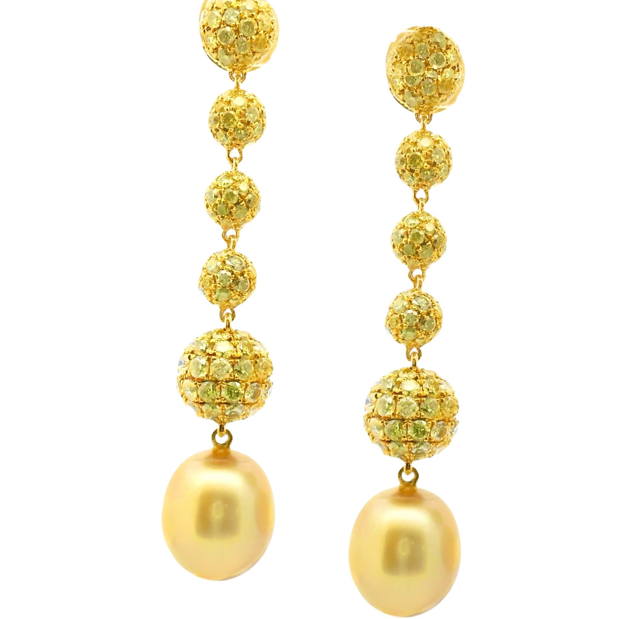 8.00 Carat Fancy Yellow Pave Diamond Ball Boucle d'oreille 3D Ball en or jaune 18k en vente 2