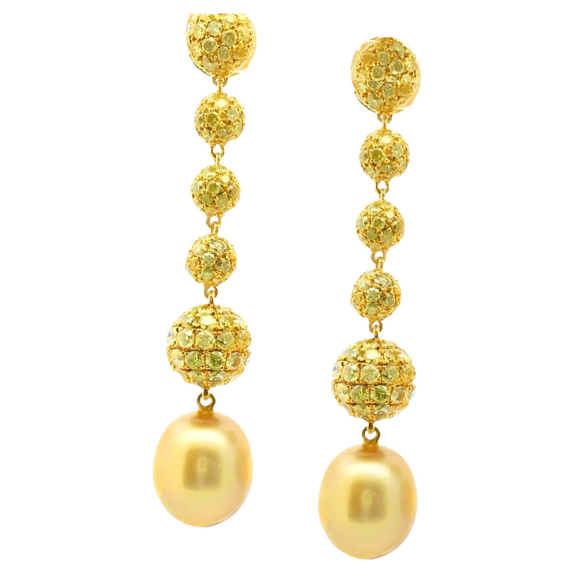 8,00 Karat Ausgefallener gelber Pavé-Diamant-Kugel-Ohrring aus 18k Gelbgold mit 3D-Kugeln