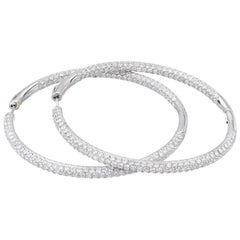 8.00 Carat Micro Pave Diamond Gold Hoop Earrings