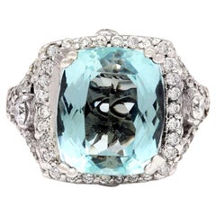 Natural Aquamarine Diamond Ring In 14 Karat Solid White Gold 