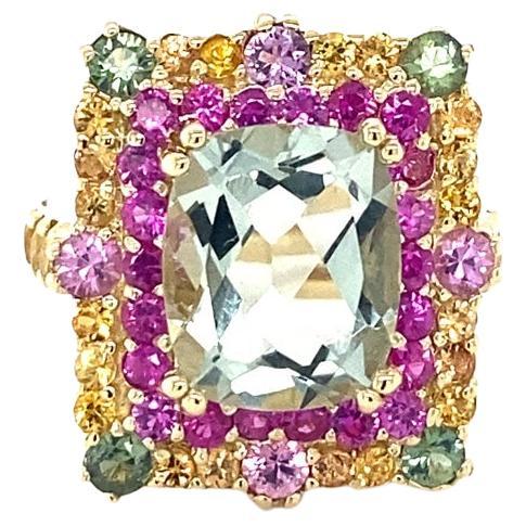 Contemporain Bague cocktail en or jaune 8,00 carats améthyste verte naturelle et saphirs en vente