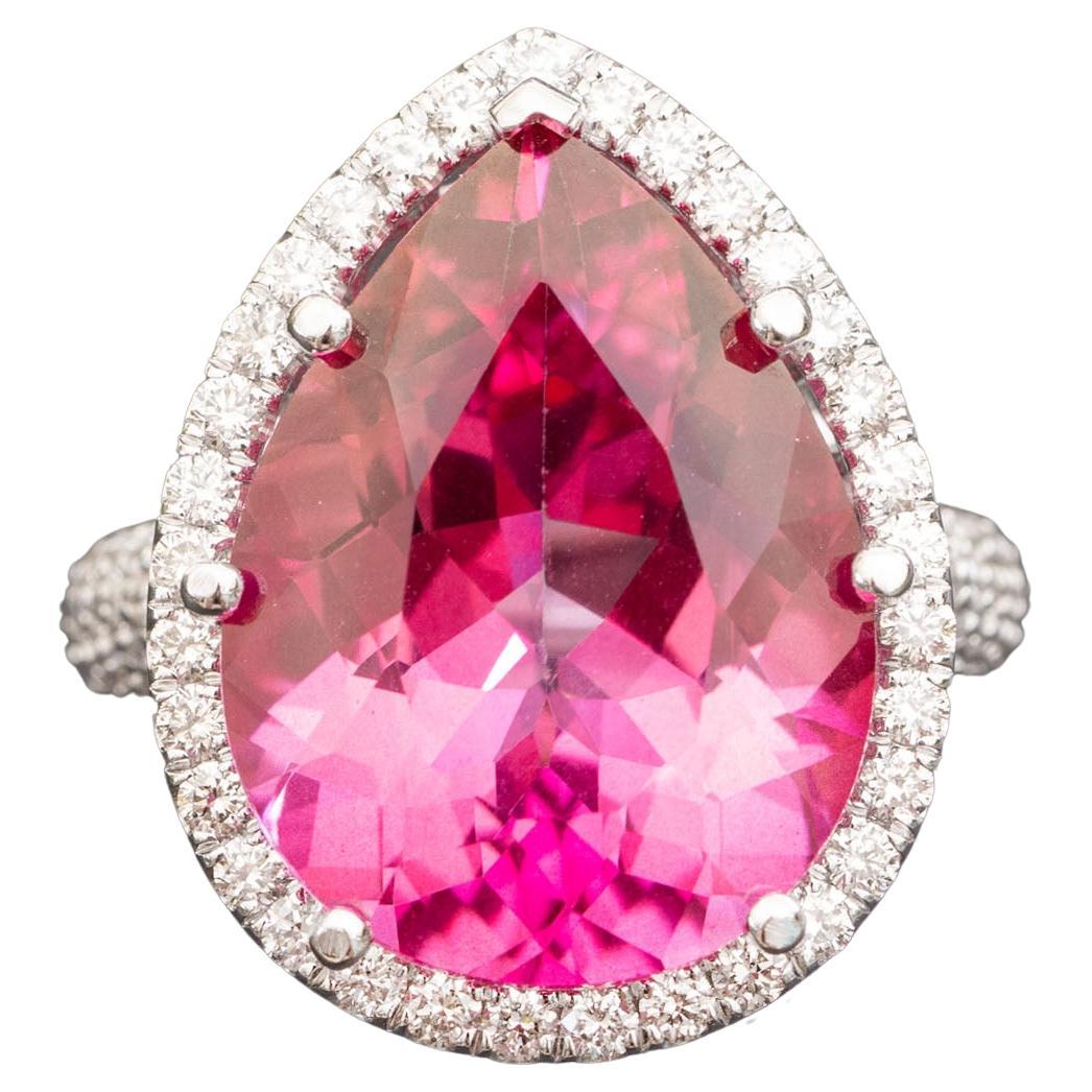 8.00 carat natural pink topaz ring 1.20 carat natural diamonds statment ring For Sale