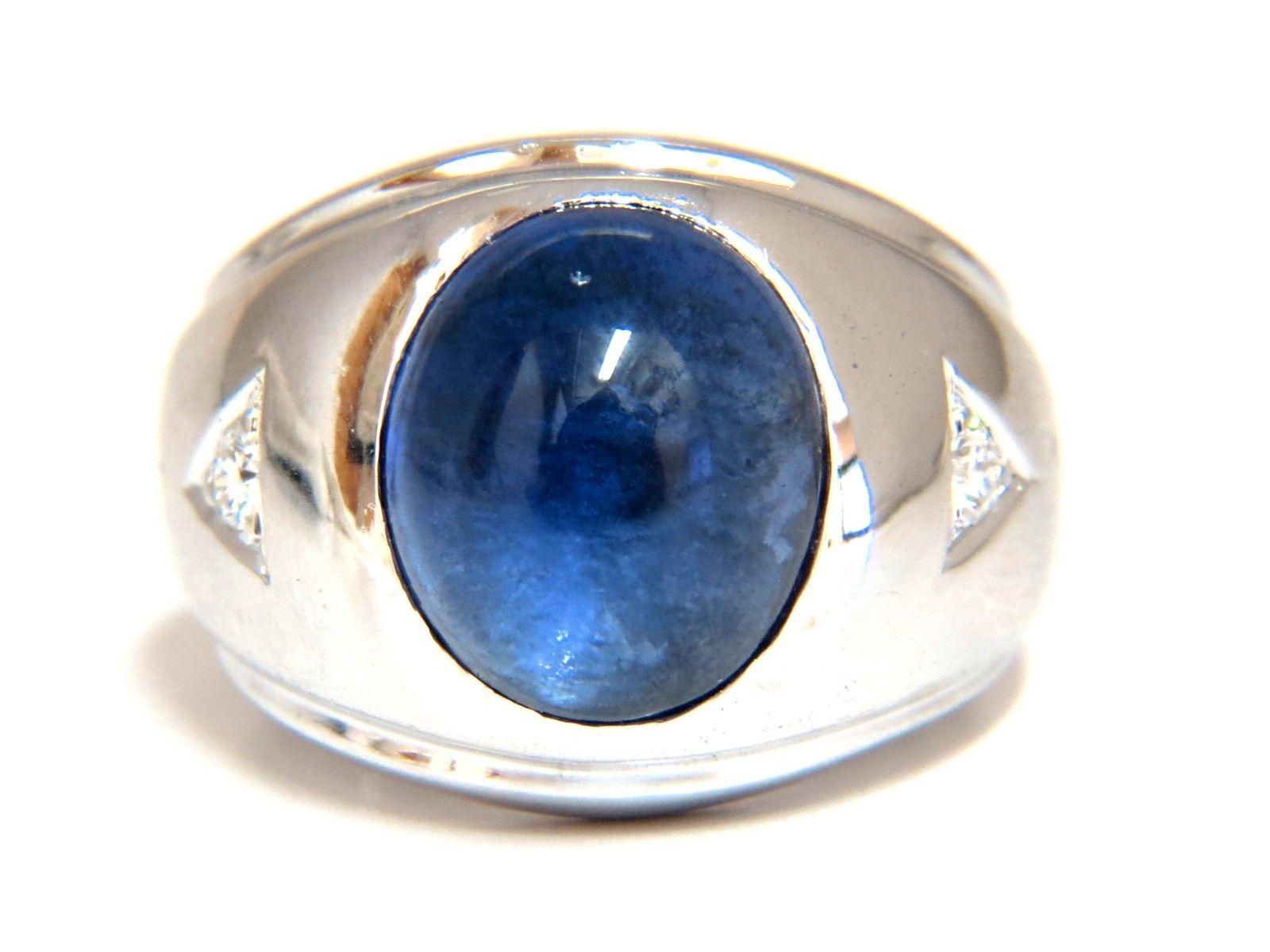 Pinky & Cigar Prime

8ct. Natural Sapphire Mens ring.

Cabochon cut

 Semi Clean clarity 

Transparent Bright Violet Blue

10 X 11mm

.20ct. Natural Diamonds 

  rounds, full cut 

H-color vs-2 clarity



14kt. white gold 

12.6 Grams

Overall ring: